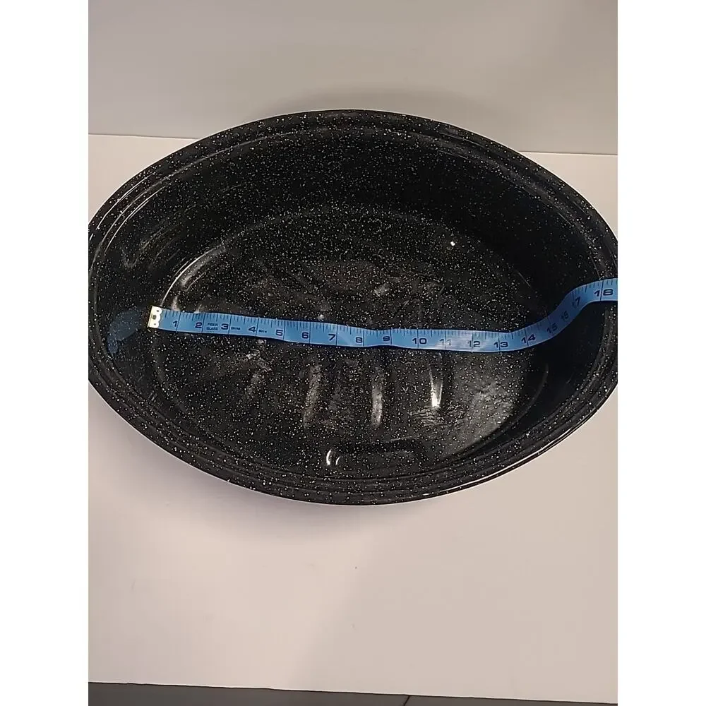 Oval Roaster Pan Extra Large w/ Lid Black Speckled Enamel 15